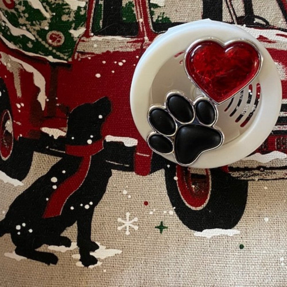 Adorable Dog Paw & Red Glittery Heart Car Vent Clip Freshener
